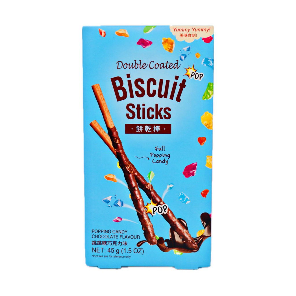 Double Coated Biscuit Sticks - Chocolate Popping Candy Flavour 45g